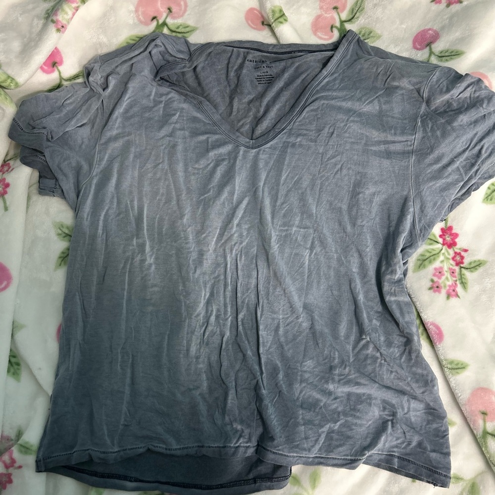American Eagle Women's Soft and Sexy Blue V-Neck Top